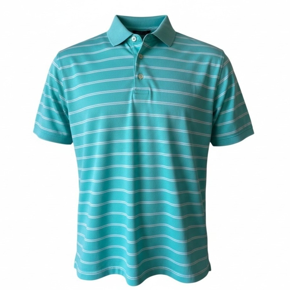 Peter Millar Summer Comfort Mens Large Polo Shirt Teal Turquoise Striped Golf